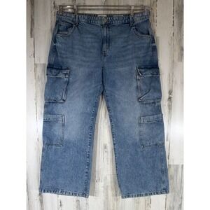 Cotton On Cargo Wide Leg Jean Size 16 (40x31) Light Wash High Rise Utility Rigid